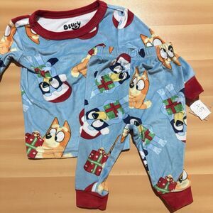 Bluey Baby Pajama Set 12 Months Blue Christmas Holiday Bingo Warm 2 Piece PJ